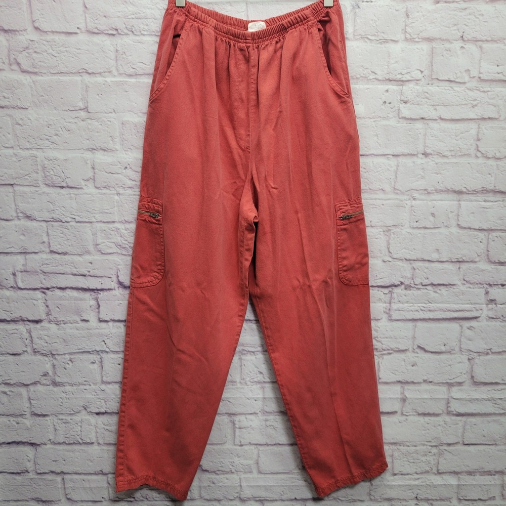 Melrose Studio Cropped Cargo Pants Size M Coral Orange Pull‎ On Tencel Lagenlook
